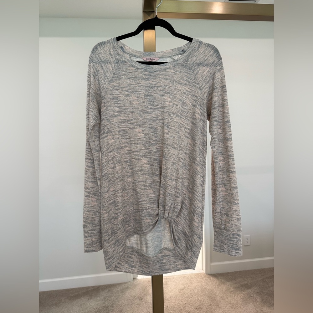 Juicy Couture Light Gray with Pink Marled Twist-Hem Pullover woman’s size M